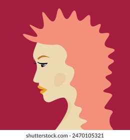 Portrait of a fashion woman. The head in profile of a European brunette woman. Face of girl. Flat design for for landing page, banner, social Media Avatar. Color vector illustration.