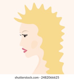 Portrait of a fashion woman. The head in profile of a European brunette woman. Face of girl. Flat design for for landing page, banner, social Media Avatar. Color vector illustration.