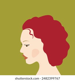 Portrait of a fashion woman. The head in profile of a European brunette woman. Face of girl. Flat design for for landing page, banner, social Media Avatar. Color vector illustration.