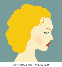 Portrait of a fashion woman. The head in profile of a European brunette woman. Face of girl. Flat design for for landing page, banner, social Media Avatar. Color vector illustration.