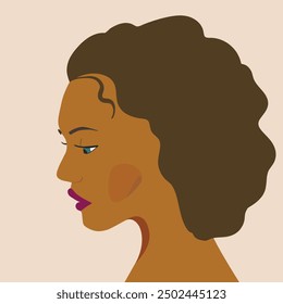 Portrait of a fashion woman. The head in profile of a European brunette woman. Face of girl. Flat design for for landing page, banner, social Media Avatar. Color vector illustration.