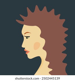 Portrait of a fashion woman. The head in profile of a European brunette woman. Face of girl. Flat design for for landing page, banner, social Media Avatar. Color vector illustration.