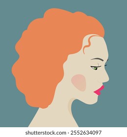 Portrait of a fashion woman. The head in profile of a European brunette woman. Face of girl. Flat design for for landing page, banner, social Media Avatar. Color vector illustration.