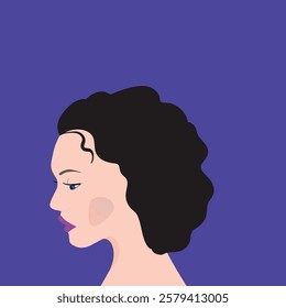 Portrait of a fashion woman. The head in profile of a European brunette woman. Face of girl. Flat design for for landing page, banner, social Media Avatar. Color vector illustration.