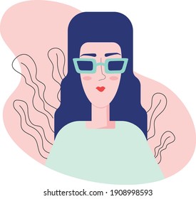 Portrait of a fashionable girl. Greeting design for International Women's Day. Original vector illustration.