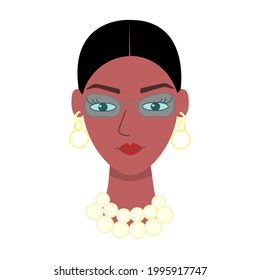 Portrait of a fashionable woman wearing glasses. Flat avatar. Vector illustration