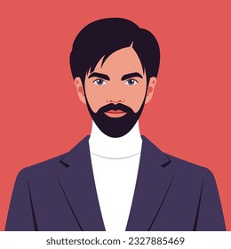 A portrait of a fashionably dressed man with beard. The avatar for social media. Vector illustration in flat style.