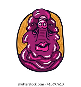 Portrait of a fat pink alien. Fictional creature from another planet. Vector cartoon character.