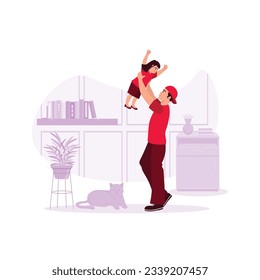 Portrait of a father hugging his daughter and spending time together. Trend Modern vector flat illustration