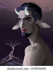 Portrait of a faun. Vector illustration
