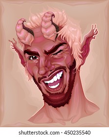 Portrait of a faun. Vector illustration