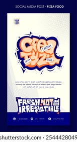 Portrait Feed Template Design mit Typografie Abkürzung der Worte cremig leckere Pizza. Street Food Template Design. Pizza Restaurant Template Design