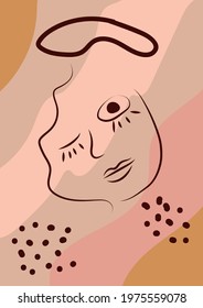 Portrait of a female For Beauty Concept. Abstract Woman face one line drawing. Portret minimalistic style. Continuous line