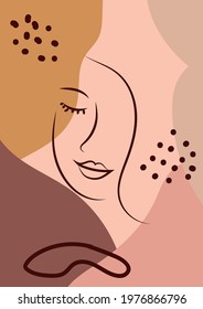 Portrait of a female For Beauty Concept. Abstract Woman face one line drawing. Portret minimalistic style. Continuous line