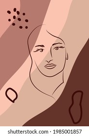 Portrait of a female For Beauty Concept. Abstract Woman face one line drawing. Portret minimalistic style. Continuous line