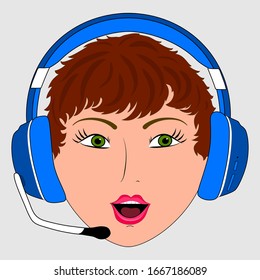 Portrait of a female call center operator. Technical Support Officer. sales manager. Bright vector illustration in a flat style.