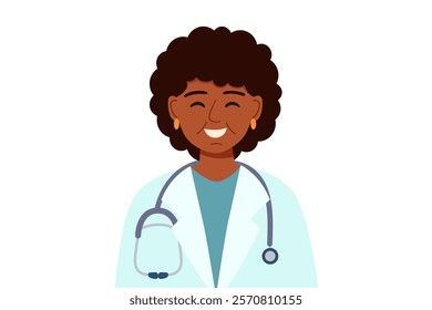 Portrait of female doctor isolated on white background. Concept of medicine, healthcare, clinic, assistance. Vector hand drawn illustration.