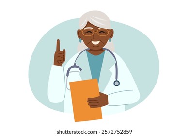 Portrait of female elderly doctor isolated on white background. Concept of medicine, healthcare, clinic, assistance. Vector hand drawn clipart.