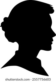 Portrait of a female head in profile. Black silhouette on a white background. Vector images.