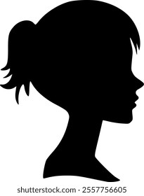 Portrait of a female head in profile. Black silhouette on a white background. Vector images.