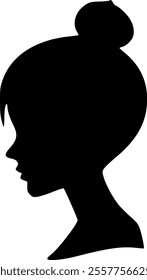 Portrait of a female head in profile. Black silhouette on a white background. Vector images.