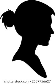 Portrait of a female head in profile. Black silhouette on a white background. Vector images.