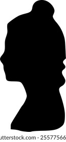 Portrait of a female head in profile. Black silhouette on a white background. Vector images.