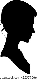 Portrait of a female head in profile. Black silhouette on a white background. Vector images.