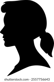 Portrait of a female head in profile. Black silhouette on a white background. Vector images.