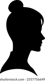 Portrait of a female head in profile. Black silhouette on a white background. Vector images.