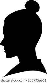 Portrait of a female head in profile. Black silhouette on a white background. Vector images.