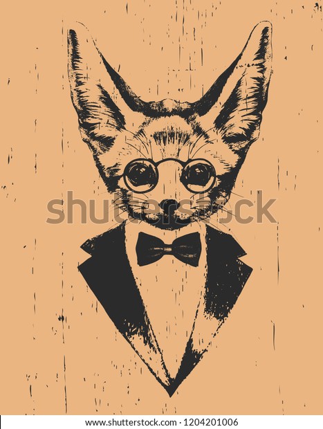 Portrait Fennec Fox Suit Handdrawn Illustration Stock Vector (Royalty ...