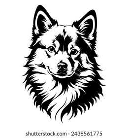 Portrait of a Finnish Spitz Dog Vector isolated on white background, Dog Silhouettes.