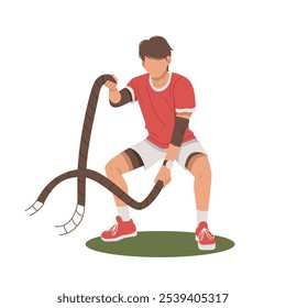 retrato de homem em forma fazendo corda treinamento design plano ilustração