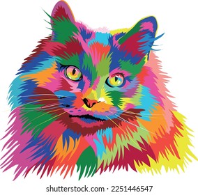Retrato de un felino arco iris esponjoso