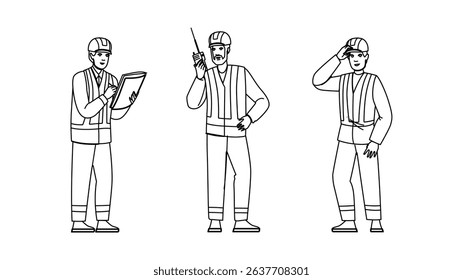 portrait foreman man vector. engineer construction, safety business, helmet business portrait foreman man character. people black line pencil drawing illustration