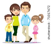 Portrait of four member family posing together smiling happy