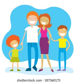 Portrait of four member family posing together and happy smiling