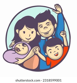 Portrait of four member happy family posing together. Parents with kids vector