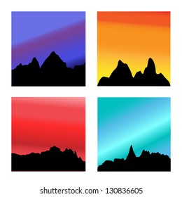 Portrait of Four Mountain Range Sunsets, Vector
