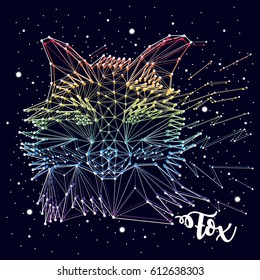 Portrait of a fox , constellation , star , vector graphics