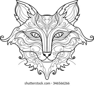 Portrait of a fox with ethnic ornaments