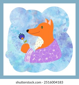 Portrait of a fox on a watercolor background
