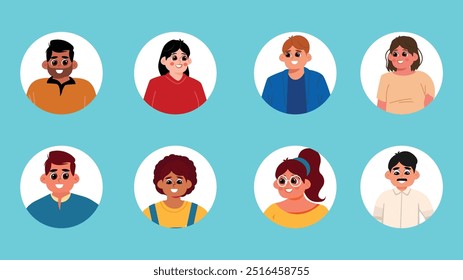 Portrait frames of multicultural people, featuring both young and aged faces. Isolated vector illustrations of different male and female characters for employee profiles or personal avatars.