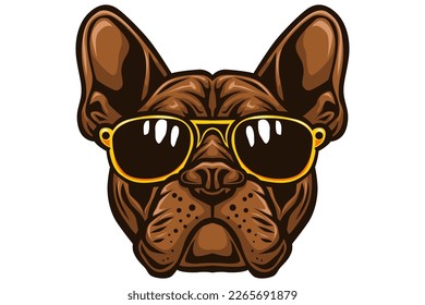 portrait of a french bull dog using glasses