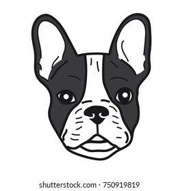 portrait of french bulldog doodle on White Background,Vector illustration