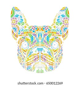 Portrait of French Bulldog. Hand-drawn illustration. T-shirt design. Vector