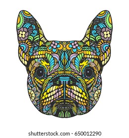 Portrait of French Bulldog. Hand-drawn illustration. T-shirt design. Vector