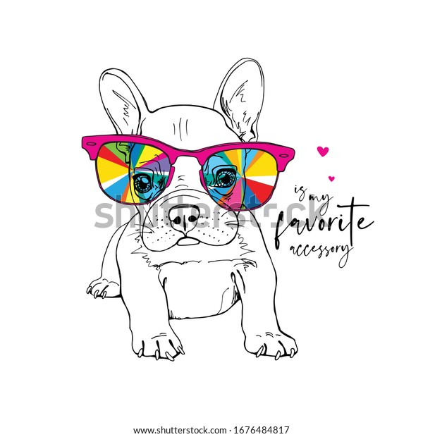 Portrait French Bulldog Puppy Rainbow Glasses Stock Vector Royalty Free 1676484817