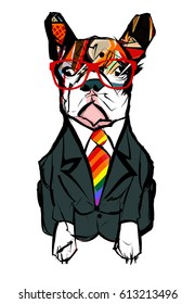 Portrait of french bulldog wearing glasses - Vector illustration